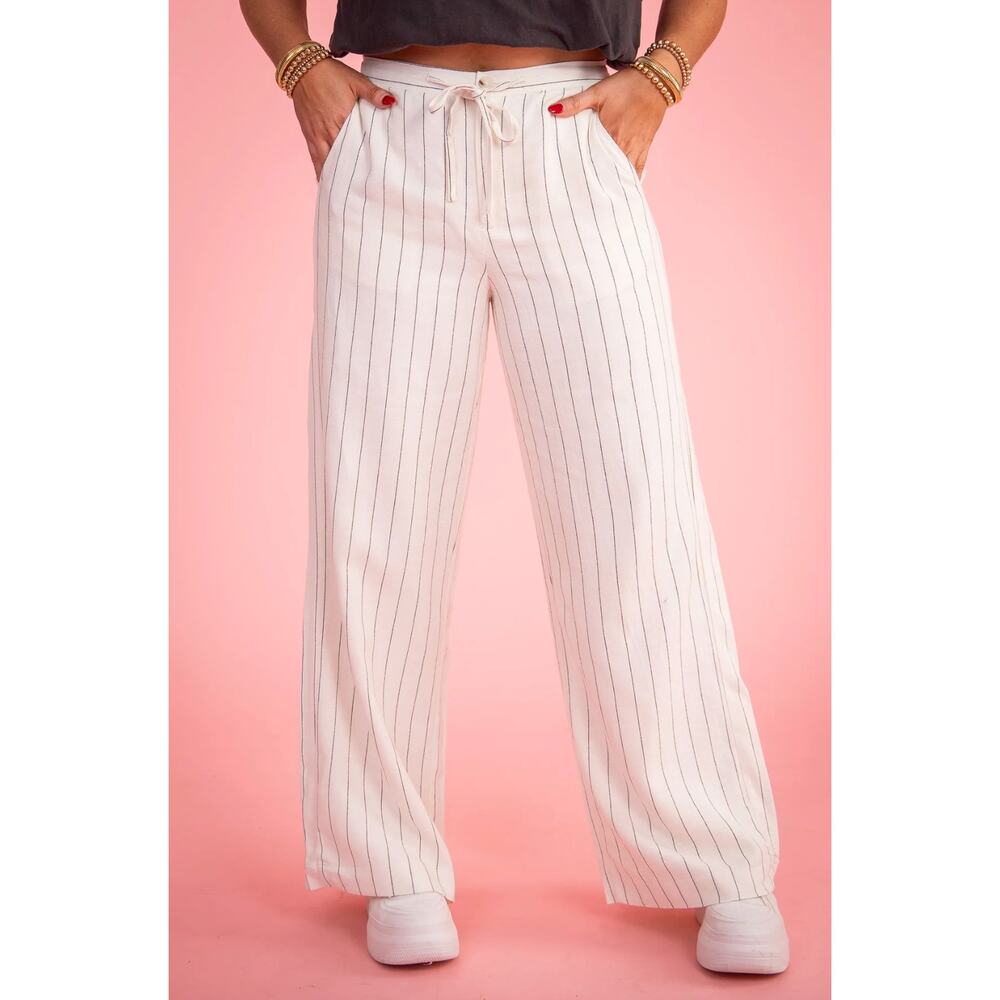 Z Supply Cream Pinstripe Wide Leg Trousers